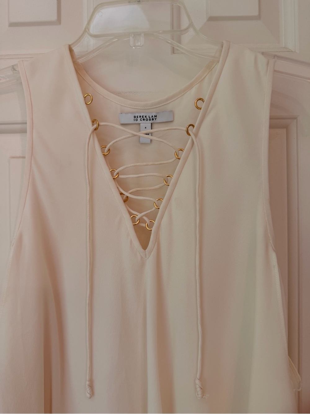 Derek Lam IO Crosby layered silk camisole, lace up V-neck, gold detail, Sz 4 - Picture 2 of 14